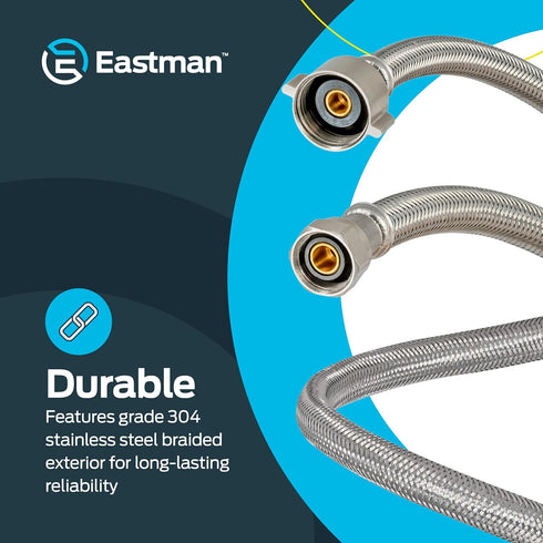 Eastman 20 Inch Flexible Toilet Connector, 7/8 Inch Ballcock x 3/8 Inch Compression, Stainless Steel Braided Hose, 48090...
