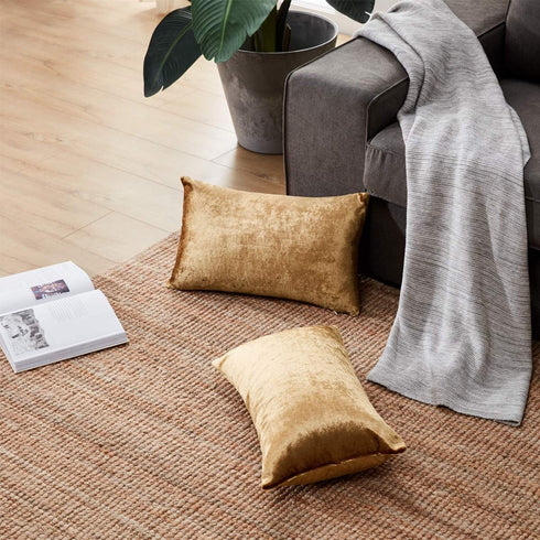GIGIZAZA Gold Velvet Decorative Throw Pillow Covers for Sofa Bed 2 Pack Soft Cushion Cover 12x20...