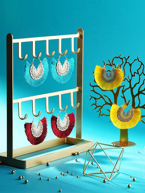 12 Pairs Statement Tassel Earrings Hoop Tassel Earrings Bohemian Geometric Handmade Earrings for Women...