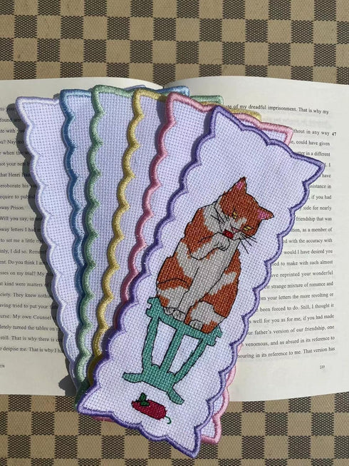 6 pcs Cats Bookmark Cross Stitch Kits,Small Easy, Bookmarks Cross Stitch,14 Count Counted Cross Stitch Kits,Cotton Thread, Cotton cat Bookmarks Co...