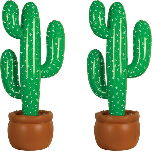 Beistle Pack of 2 Inflatable Cactus Decorations in Green/White/Brown, Wild West Party Decorations, Mexican Cinco de Mayo Party Accessories, 35"...