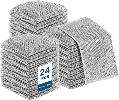 24-Pcs Wire Dishwashing Rag 3rd Generation Multipurpose Wire Dishwashing Rags for Wet and Dry, Strong Degreasing Power, Safe on Tableware for Cook...