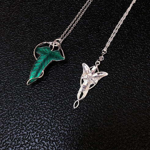 3pcs Lord of The Ring Hobbit Necklace Gold Tone The Ring Pendant Necklace Vintage Green Leaf Elven Pin Brooch Pendant Chain Necklace...