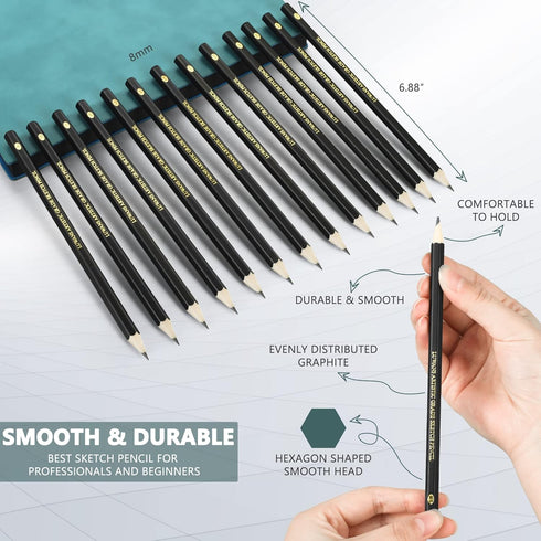 Drawing Pencils Set of 14 (B - 12B) Sketching Pencils for Drawing, Shading & Doodling | Professional Sketch Pencils Graphite Grades for Artists & ...