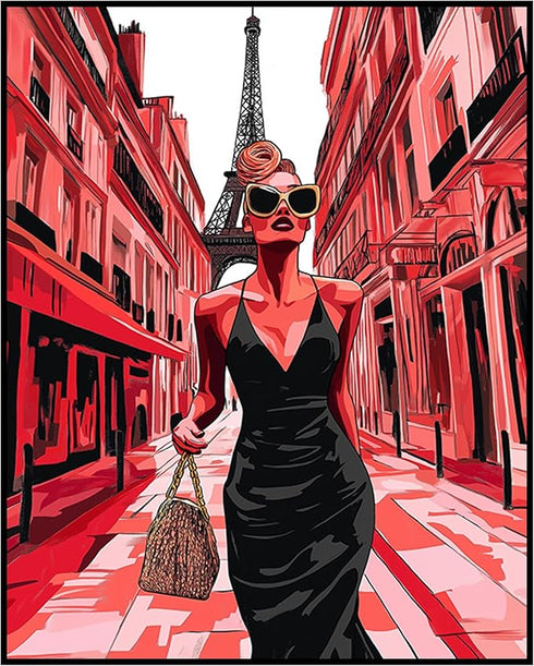 Posterizer 1 pcs-glamorous woman in stylish Parisian street 1-Inspirational Women's Art-Adventure Wall Art-Gift for Women, Fashionistas, Designer ...