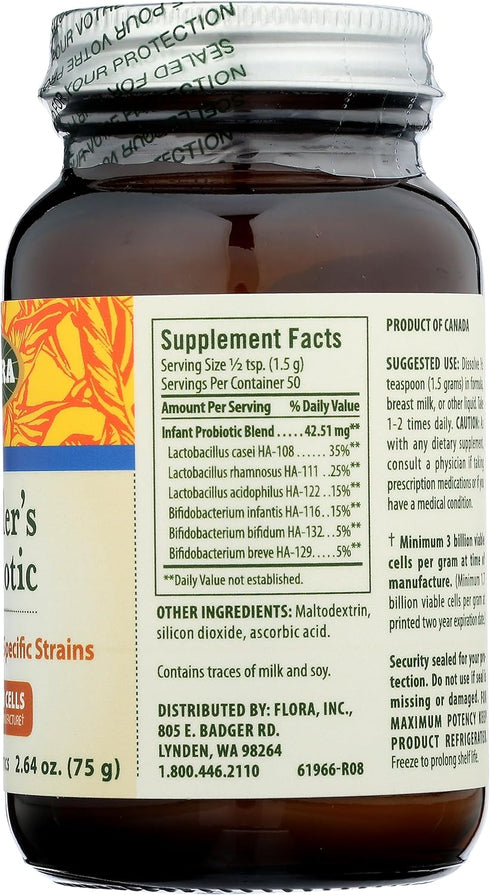 Flora - Toddler's Blend Probiotic, 3 Billion CFU RAW, Six-Infant & Toddler Specific Strains, Lactobacillus, Taste-Free, Dissolves Easy, Aids Const...