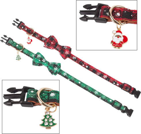 ADOGGYGO Christmas Dog Collar with Bow Tie Adjustable Dog Bowtie Collar Red Green Plaid Dog Christmas Collars for Small Medium Large Dogs Pets (X-...