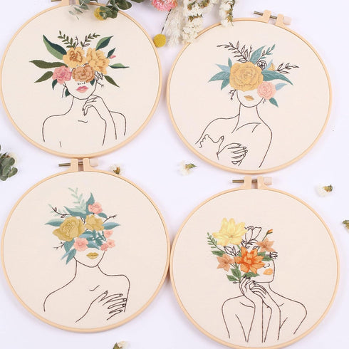 REEWISLY 4 pcs of Embroidery Starter kit with Patterns and Instructions, DIY Adult Beginner Cross Stitch Kits, Including 2 Plastic Embroidery Ring...