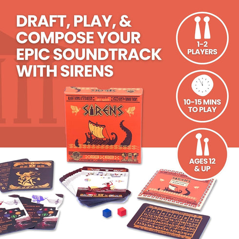 Sirens | Greek Mythology Themed Travel Size Board Game, Play Anywhere | Strategic Musical Card Drafting Game | 1-2 Players, Ages 12+ | Easy to Lea...