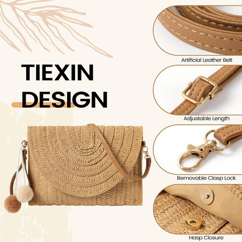 Straw Bag Woven Purse Straw Crossbody Bags for Women Straw Handmade Bag for Women for Casual Beach...