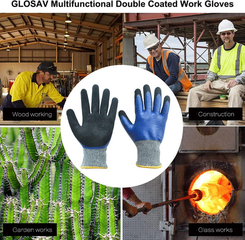 Durable Gardening Gloves for Men, Heavy Duty Nitrile Garden Gloves, Double Coated Work Gloves, Cut Resistant, Puncture Proof, Water Resistant, Tou...