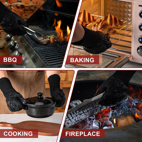 BBQ Gloves, Heat Resistant Grilling Gloves, Non-Slip Oven Gloves, Grill Mitts for Outdoor Grill, Long Kitchen Gloves for Barbecue, Cooking, Baking...