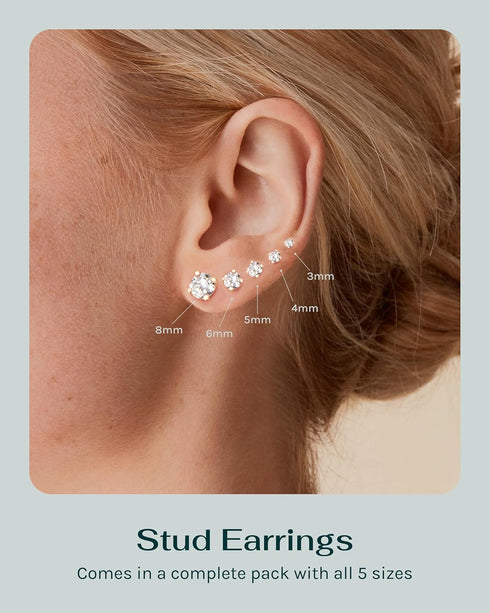 PAVOI 14K Gold Plated Five Pairs Stainless Steel Stud Earrings Set for Women | Hypoallergenic 5 Earrings Pack | Premium Cubic Zirconia Studs...