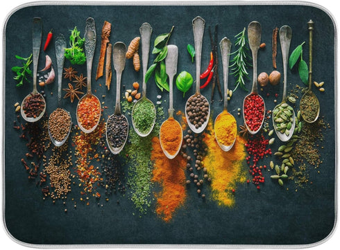 Cooking Herbs Spices Dish Drying Mat for Kitchen 18 X 24 Inches Dry Dishes Pads Mats Tableware Protector Countertops Counter Mat Home Decorations...