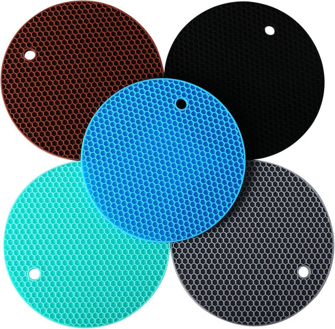 5 Pack Silicone Pot Holder Trivet Mats, Heatproof Trivets for Hot Dishes, Nonslip Insulation Honeycomb Rubber Hot Pads for Countertop, Extra Thick...