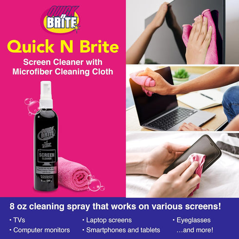 Quick ‘n Brite Screen Cleaner with Microfiber Cleaning Cloth, Cleaning Spray for TV, Computers, Laptops, Smartphones and Electronic Cleaning Kit, ...