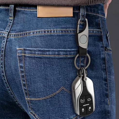 Carabiner Keychain, Key Chains for Car Key with 2 Key Rings and Anti-Lost D-Ring, Multifunctional Leather Keychains for Men and Women – Grey(Black...