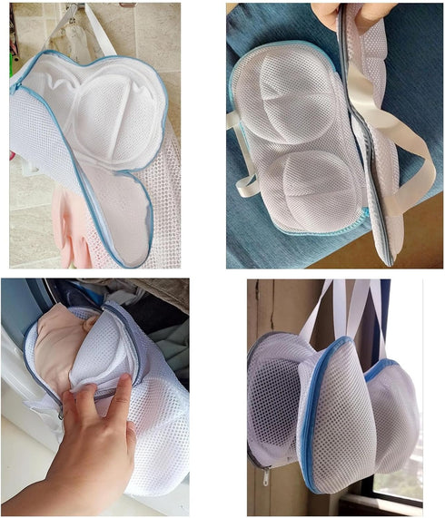 2 Pack Bra Laundry Bags for Washing Machine Lingerie Wash Dryer Bag Non-Deform 3D Protective Bracket Case with Handle and Zipper for Women Underwe...
