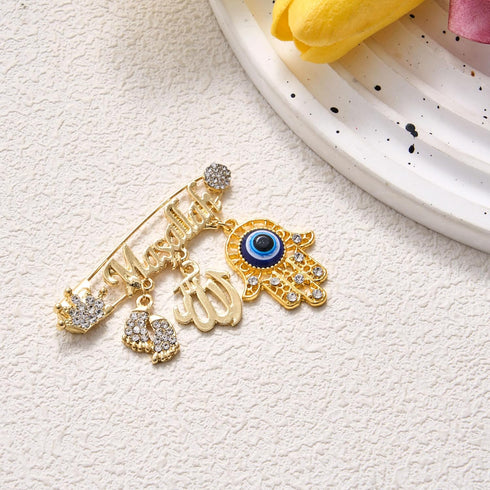 SANDOO AYATUL KURSI Allah Pin - Turkish Evil Eye Pin,Crown Hand Protection Blessing Brooch Amulet with Rhinestone, Muslim Gifts Islamic Jewelry fo...