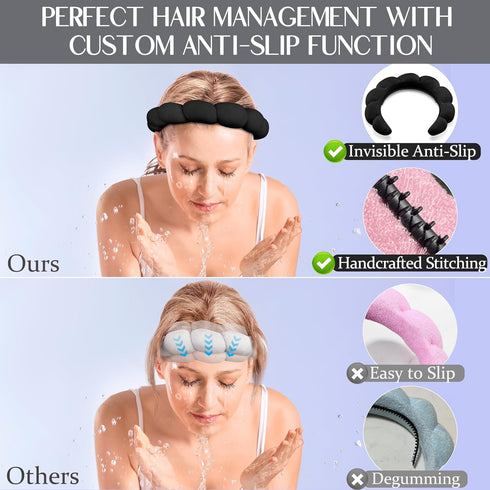 Spa Headband for Washing Face, Makeup Headband and Wristband Set, Non Slip Headband Washing Face, Terry Cloth Face Wash Headband for Women Girl, S...