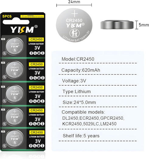 CR2450 3 Volt Battery DL2450 ECR2450 BR2450 2450 3V Lithium Battery for Tea Light Candles Car Remote Key Fob Alarm Sensor Watch Coin Cell Battery ...