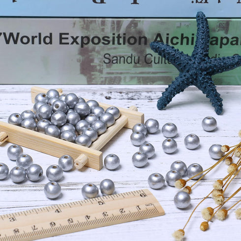 300 Silver Wood Beads, 10mm Round Ball Dyed Wooden Loose Spacer Beads for Bead Crafts Making Home Decor (3mm Hole)...