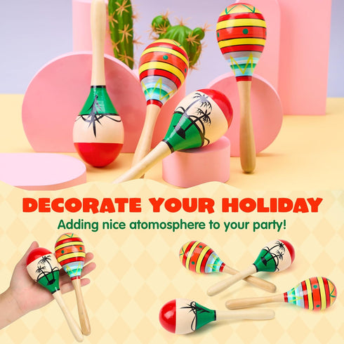 JOYIN 4 PCS Cinco De Mayo 7.6" Wooden Maracas for Kids, Maraca Magic, Wooden Rattle Noisemaker for Mexican Fiesta Party Favors, Musical Fun Partie...