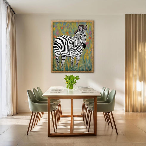 Posterizer 1 pcs- Zebra standing on the grass oil painting style-Art for Animal Lovers-Floral Botanical Art- Gift for Men Women Teens-Decor for Be...