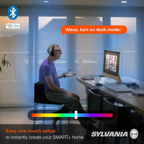 SYLVANIA Bluetooth Mesh LED Smart Light Bulb, One Touch Set Up, BR30 65W Replacement, E26, RGBW Full Color & Adjustable White, Works with Alexa On...