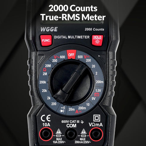 WGGE Digital Multimeter with Case, DC AC Voltmeter, Ohm Volt Amp Test Meter and Continuity Test Diode Voltage Tester for Household Outlet, Automot...