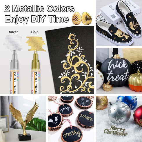 Oil Based Paint Markers, Dual Tip Paint Pens(0.7mm & 3mm), Gold Silver Permanent Paint Marker Pen, Waterproof, Quick Dry, for Fabric, Rock Paintin...