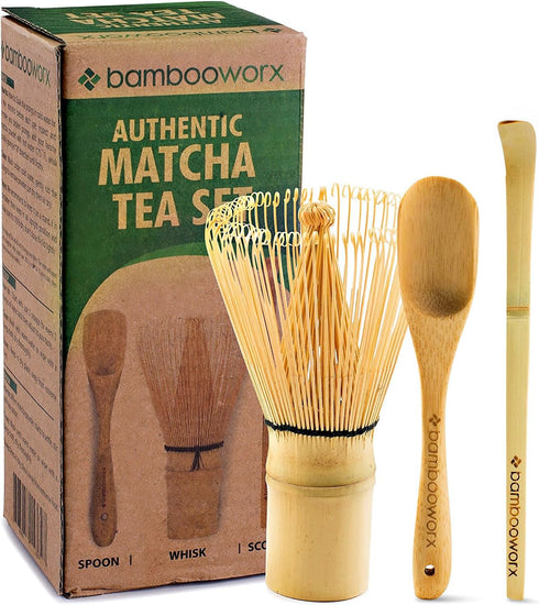 BambooWorx Matcha Whisk Set - (Chasen), Traditional Scoop (Chashaku), Tea Spoon. The Perfect Sets to Prepare a Traditional Cup of Japanese Tea, Ha...