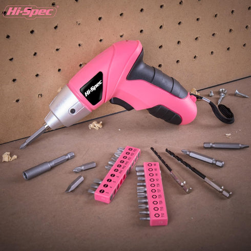 Hi-Spec Electric Screwdriver 27pc 3.6V Pink USB Small Power Screwdriver Set. Cordless Screwdriver & Rechargeable Screwdriver with Driver Bit Set...
