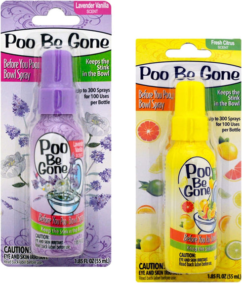 4 Pack of Poo Be Gone Stinky Bowl Toilet Perfume Spray, Lavender Vanilla and Fresh Citrus Scent Air Freshener Toilet Odor Inhibitor 1.85oz Bottles...