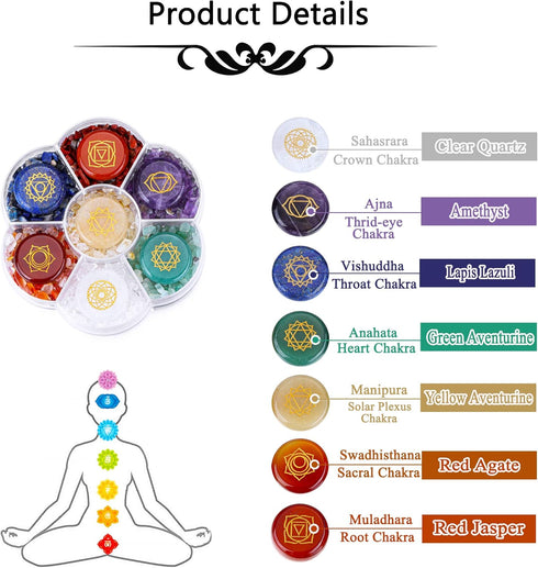 CrystalTears 7 Chakra Crystal Stones Natural Reiki Healing Crystals Gemstones with Engraved Chakra Symbol Tumbled Polished Chakra Stone Kit for Me...