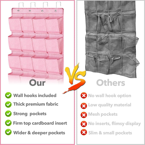 Pink Shoe Organizer Over the Door for Girls Women Kids Room,Hanging Shoe Rack Organizer for Closet Door,Zapateras Storage Holder with 24 Large Poc...