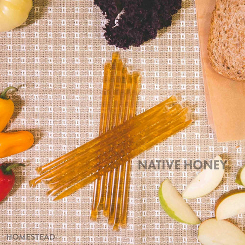 Homestead Honey Native Honey Sticks for Tea - 50-Pack Bulk Packets, Single Serve - Pure Wildflower Honey Straws - Easy-to-Open Honeycomb Stir Stic...