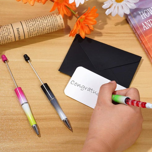 50Pcs Plastic Beadable Pens Bead Pen Ballpoint Pens Black Ink Diy Pens Cute Cool Pens for Teacher Students Journaling Graduation Bridal Gift Offic...