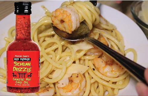 Sichuan Drizzle Chinese Chili Oil - Condiment & Ingredient, Premium EVOO, Toasted Sesame Oil and Hot Chili Flakes. Rice & Noodles' Condiment, Soup...