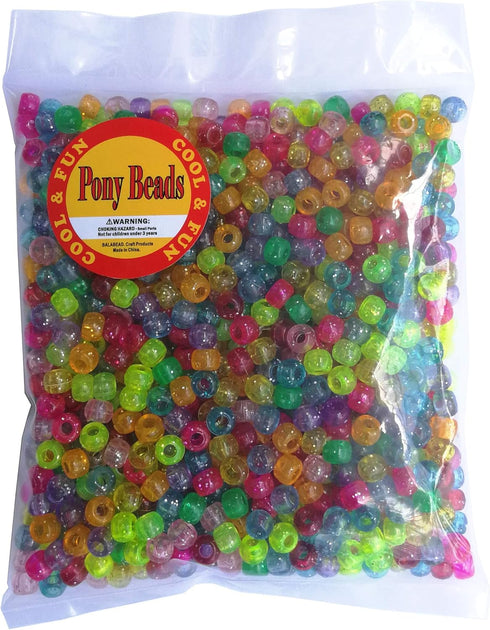 Glitter Color Mixed Pony Beads for Friendship Bracelet Making Size 6x9mm 1000pcs...