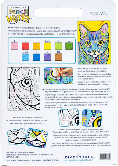Dimensions Cat, PencilWorks Color by Numbers Kit for Adults and Kids, 9'' x 12'...