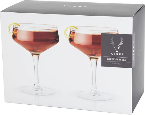 Viski Raye Angled Stemmed Crystal Coupe Cocktail Glasses, Champagne Coupe Glasses, Drinkware Set, Espresso Martini Glasses, Set of 2, 7oz...