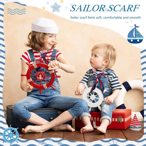12 Pack Nautical Square Scarf Red White and Blue Scarf Imitated Silk Sailor Neck Scarf for Women Ladies Stewardess, Elegant Style...