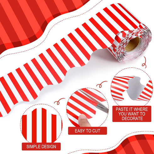 65 Feet Scalloped Bulletin Board Border Self Stick Classroom Striped Borders Wavy Line Border for Bulletin Cork Board Desk Classroom Christmas Par...