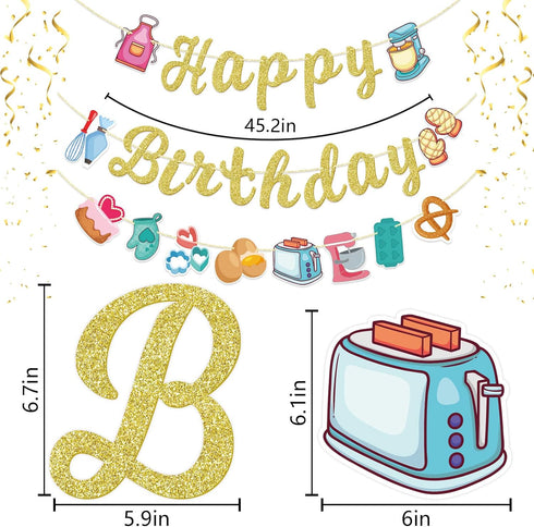 Bake Themed Birthday Banner, Sweet Chef Birthday Banner, Baking Birthday Party Decor, Cookout Themed Party Decorations, Bakery Supplies, Gold Glit...