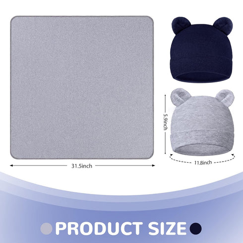 2 Sets Newborn Infant Swaddle Hat Infant Bear Ear Beanie Baby Receiving Blankets Newborn Swaddle Wrap Hospital Receiving Blankets for 0-6 Mouths U...