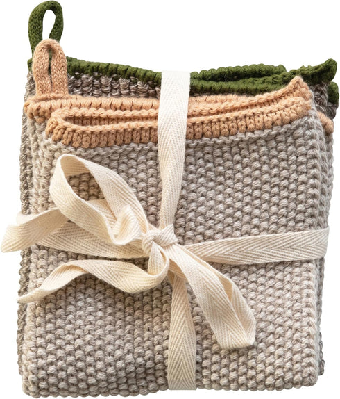 Creative Co-Op Square Cotton Knit (Set of 2) Dish Cloth, Multi (DF3785)...