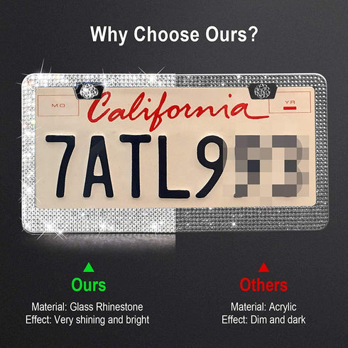 Tchipie 1 Pack Bling Rhinestone License Plate Frames, Bedazzled Sparkly Cute Diamond Car License Plate Frame, Glitter Crystal Tag Caps, Stainless ...