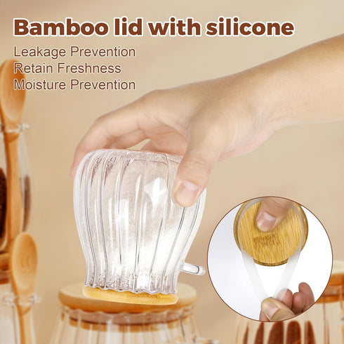 2Pcs Sugar Container with Bamboo Lid and Spoon,15oz Sugar Bowl Glass Jar for Coffee Bar Accessories Coffee Canister Kitchen Decor Housewarming Gif...