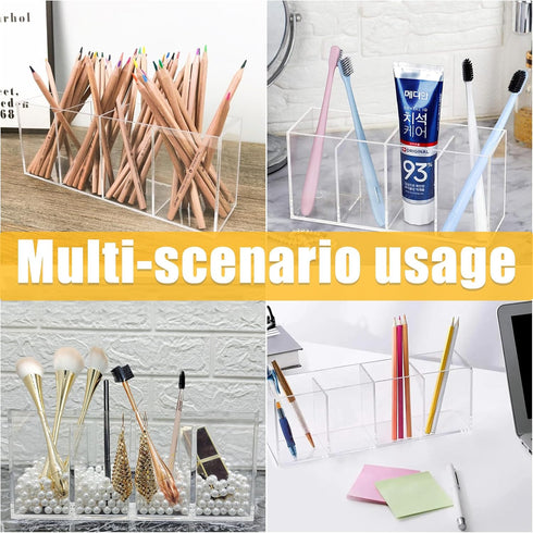 Cerpourt Clear Makeup Brush Organizer,Acrylic Cosmetic Brushes Storage Holder with 4 Slots,Pencil Pen Holder for Desk,Desk Organizer and Accessori...
